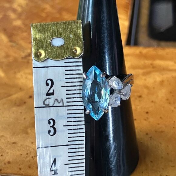 Sky Blue Topaz Rainbow Moonstone Sterling Silver Ring Size 8 - Picture 7 of 9